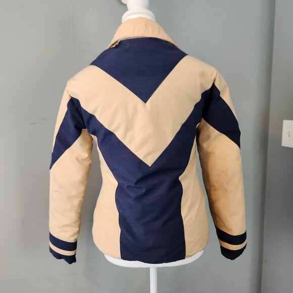 Vintage Down Jacket Blue and Tan Chevron Women's Size Small - Picture 5 of 14